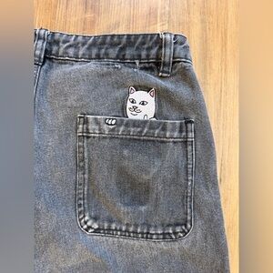 Ripndip Black Denim Straight Leg Men’s Jeans, Streetwear Cat Logo